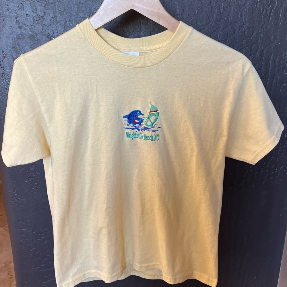 Vintage Yellow Baby Tee NC Beach Dolphin